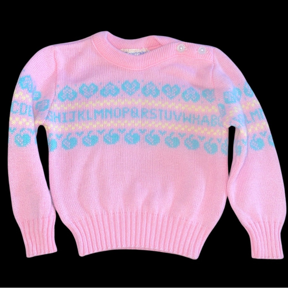 Vintage Alphabet Knit Sweater Pink Knitcraft